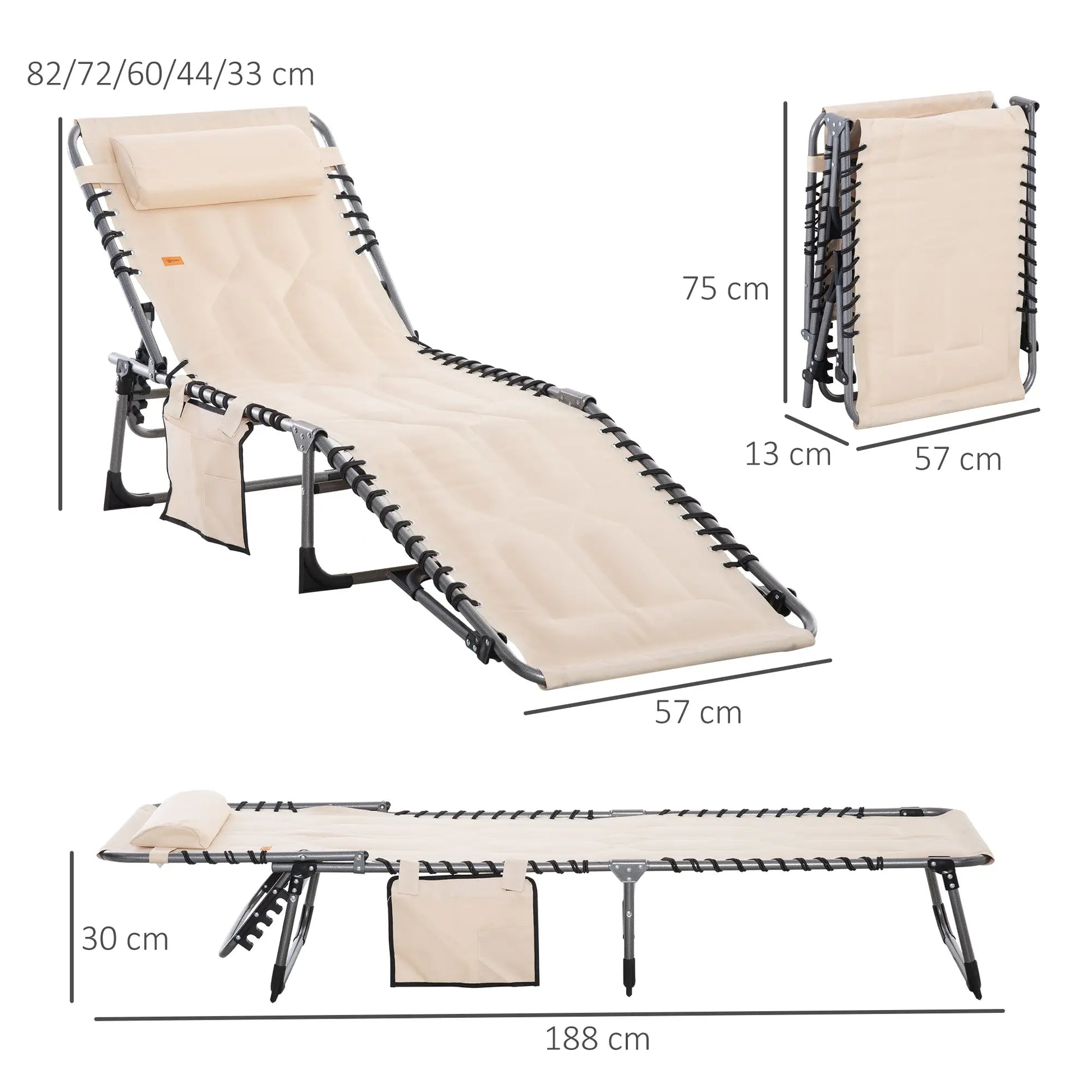 Nancy's Cermes Ligbed - Tuinligstoel - Stranbed - Loungebed - Verstelbaar - Beige