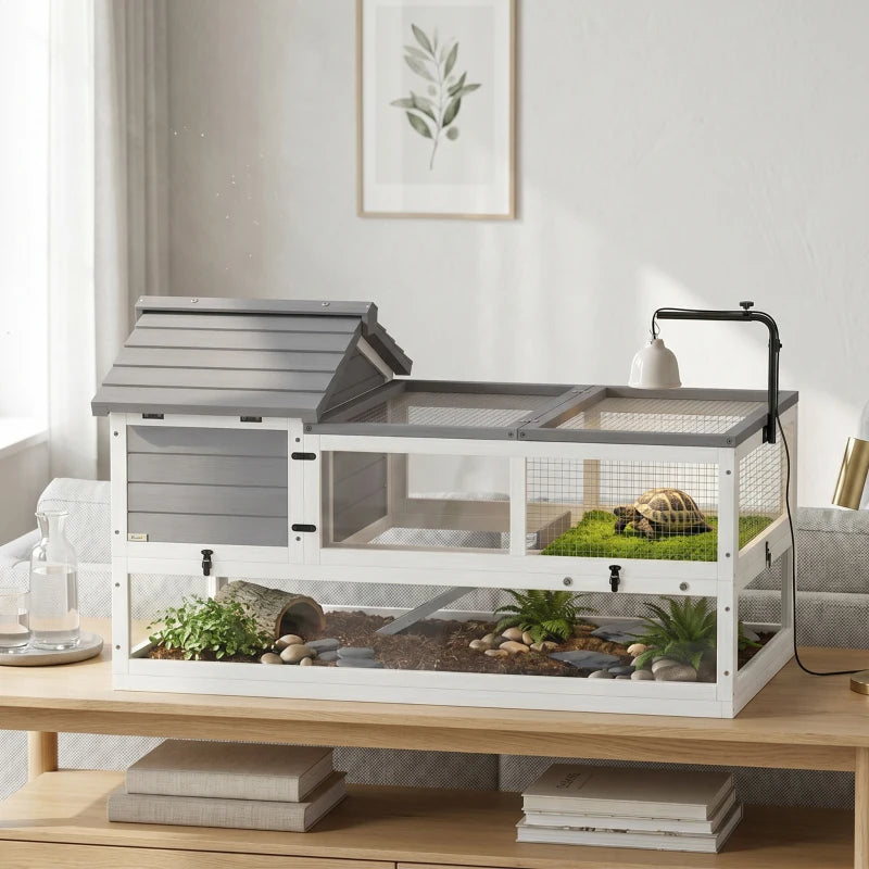 Nancy's Torgnon Schildpaddenhuis - Schildpaddenhok - Schildpadverblijf - Wit / Grijs - ± 115 x 70 x 70 cm