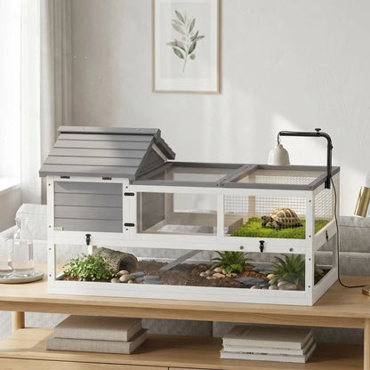 Nancy's Torgnon Schildpaddenhuis - Schildpaddenhok - Schildpadverblijf - Wit / Grijs - ± 115 x 70 x 70 cm