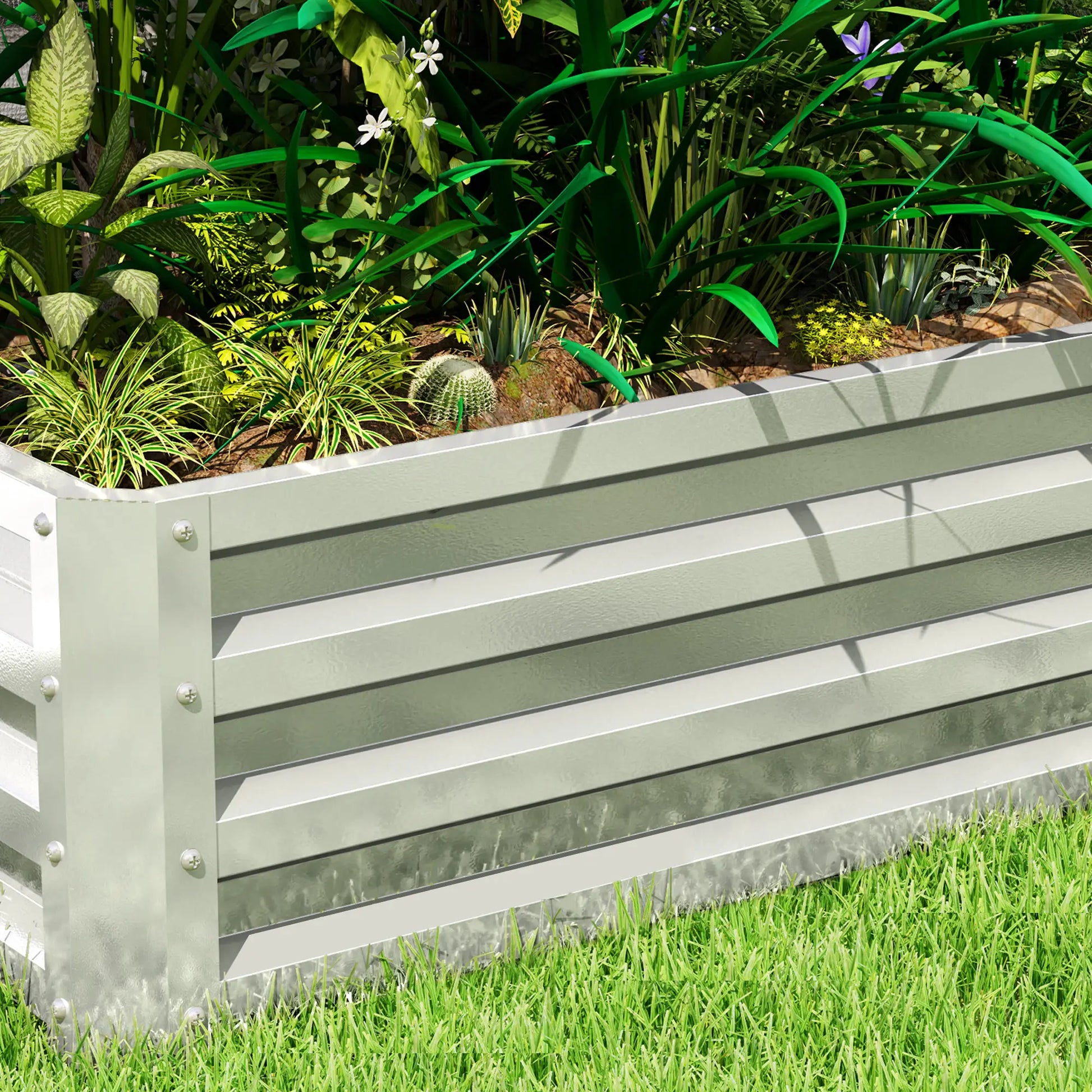 Nancy's Fonteno Plantenbak - Bloembak - Bloembed - Tuinbed - Zilver - Staal - ± 120 x 60 x 30 cm