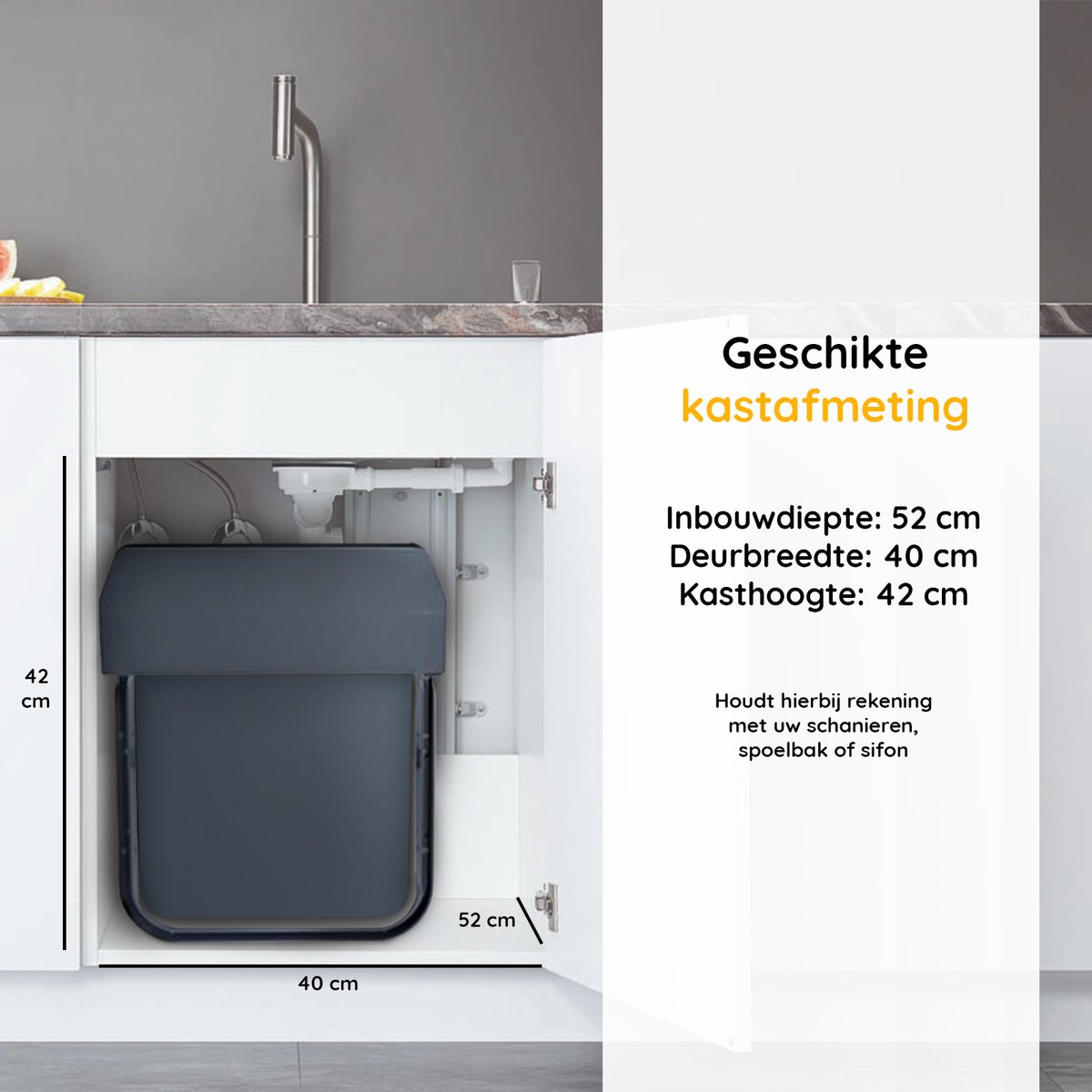 Eleganca Inbouw prullenbak - 2x20 Liter - Inbouw vuilnisbak - Prullenbakken afval scheiden