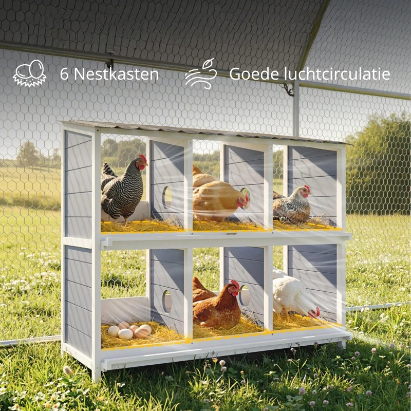 Nancy's Solimbergo Kippenhok - Nestkast - Zes compartimenten - Grijs / Wit - Dennenhout - ± 100 x 50 x 90 cm