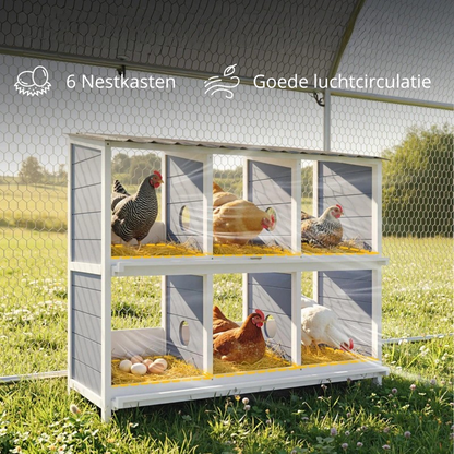 Nancy's Solimbergo Kippenhok - Nestkast - Zes compartimenten - Grijs / Wit - Dennenhout - ± 100 x 50 x 90 cm