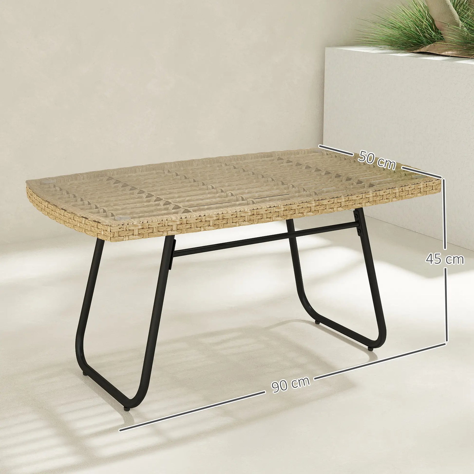 Nancy's Corniglio Tuintafel - Terrastafel - Balkontafel - Natuurlijk Hout - Rotan / Glas - 90 x 50 x 45 cm