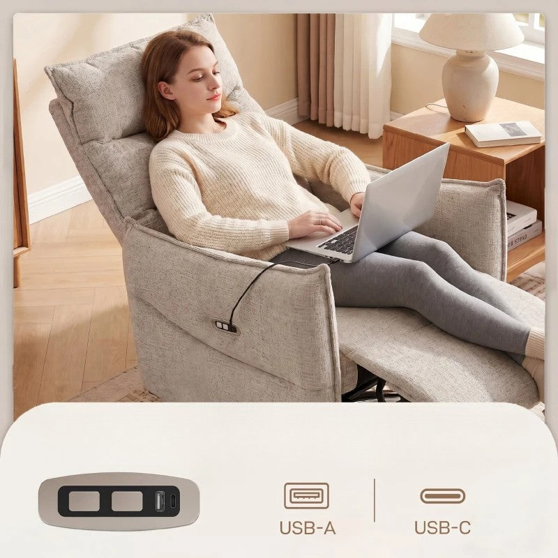 Nancy's Spotorno Elektrische Fauteuil - Relaxstoel - Loungestoel - Draaibaar - Beige / Zwart - Linnen