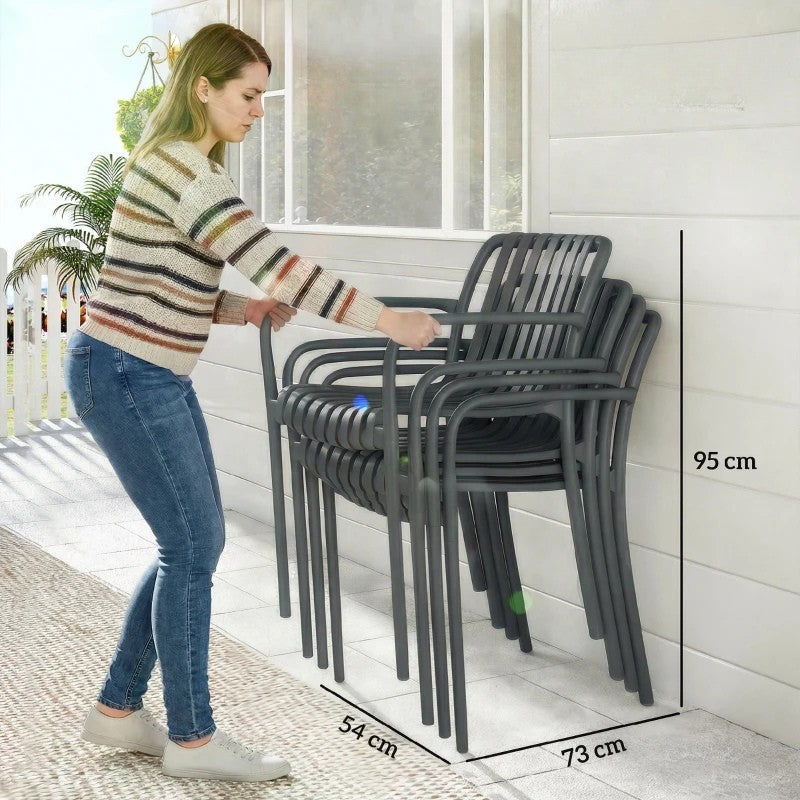 Nancy's Sistiana Tuinstoelen - Set van 4 - Terrasstoelen - Buitenstoelen - Donkergrijs - Kunststof