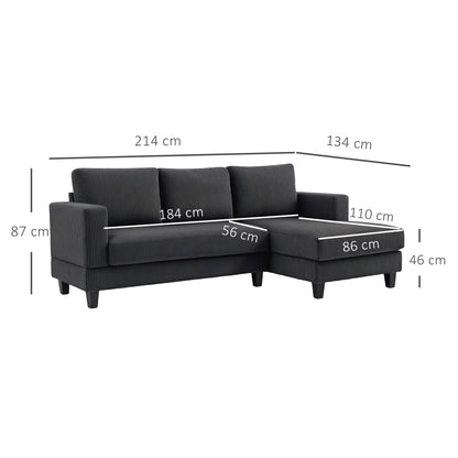 Nancy's Licciana Hoekbank - L-vormige Bank - Donkergrijs - Corduroy - ± 215 x 135 x 85 cm