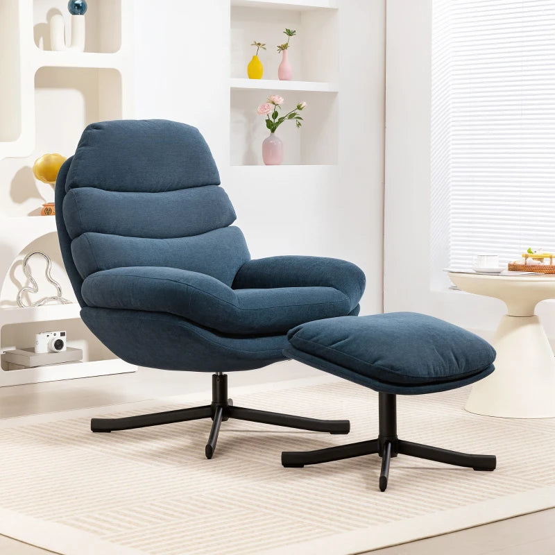 Nancy's Pedaso Relaxfauteuil - Loungestoel - Relaxstoel - Met Voetenbank - Blauw - Chenille
