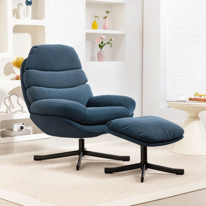 Nancy's Pedaso Relaxfauteuil - Loungestoel - Relaxstoel - Met Voetenbank - Blauw - Chenille