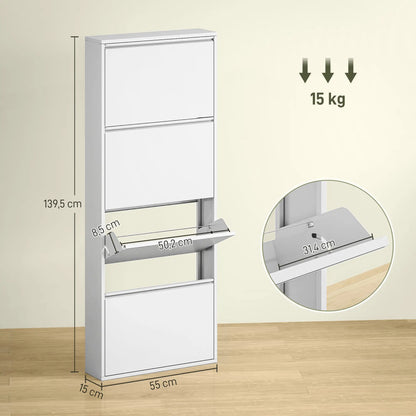 Nancy's Formigine Schoenenkast - Opbergkast voor Schoenen - Wit - ± 55 x 15 x 140 cm