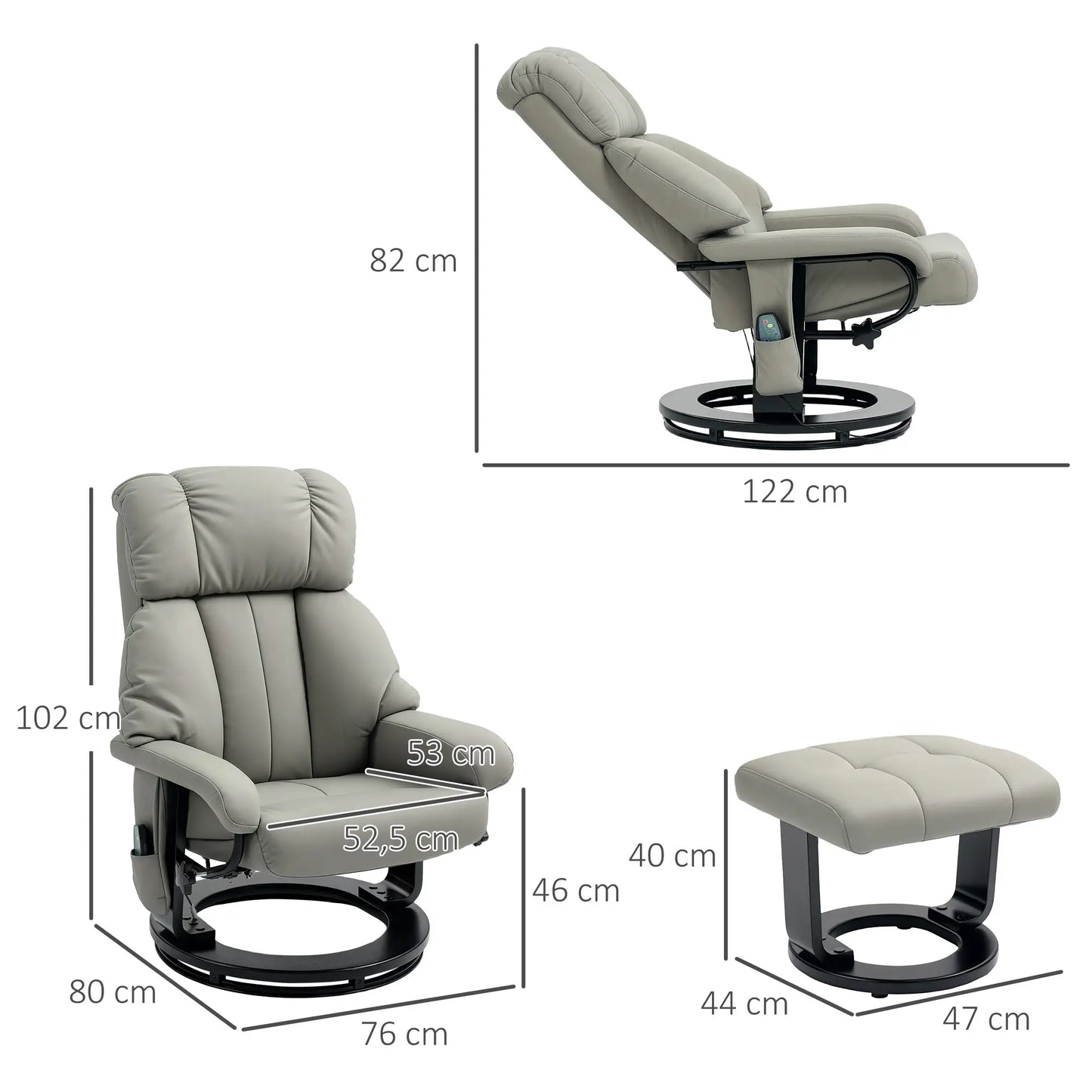Nancy's Carreiras Massagestoel met Hocker - Relaxfauteuil - Relaxstoel - Ergonomisch - Verstelbaar - Grijs - Kunstleer