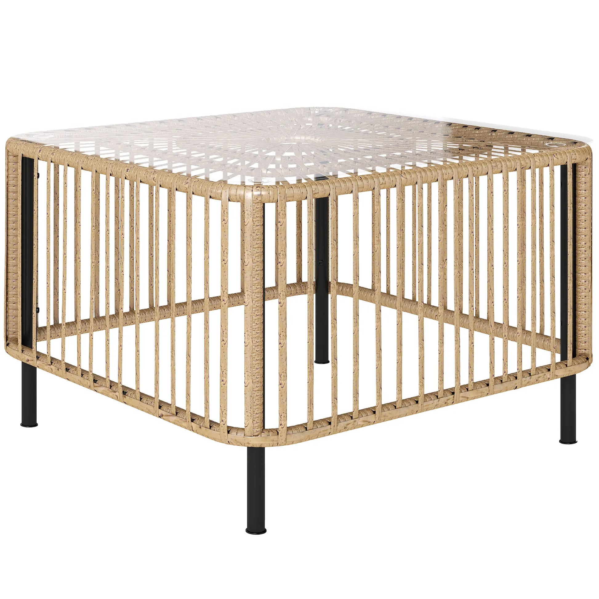 Nancy's Corinaldo Tuintafel - Terrastafel - Balkontafel - Natuurlijk Hout - Rotan / Glas - ± 65 x 65 x 45 cm