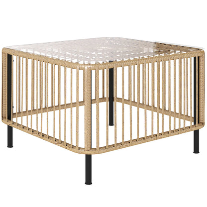 Nancy's Corinaldo Tuintafel - Terrastafel - Balkontafel - Natuurlijk Hout - Rotan / Glas - ± 65 x 65 x 45 cm