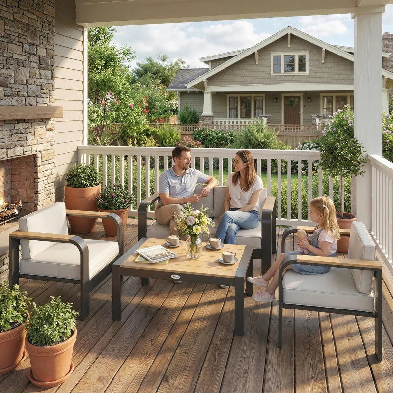 Nancy's Sassuolo Loungeset - Tuinmeubelset - Tuinset - Beige / Zwart / Grijs / Teak