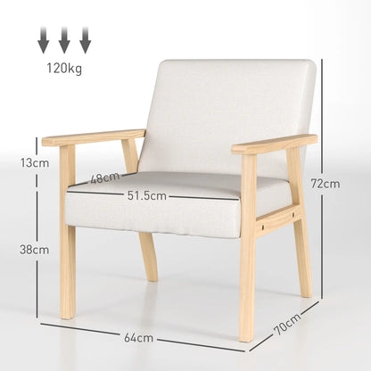 Nancy's Nabais Fauteuil - Relaxstoel - Stoel - Scandinavisch - Roomwit - Linnen / Dennenhout