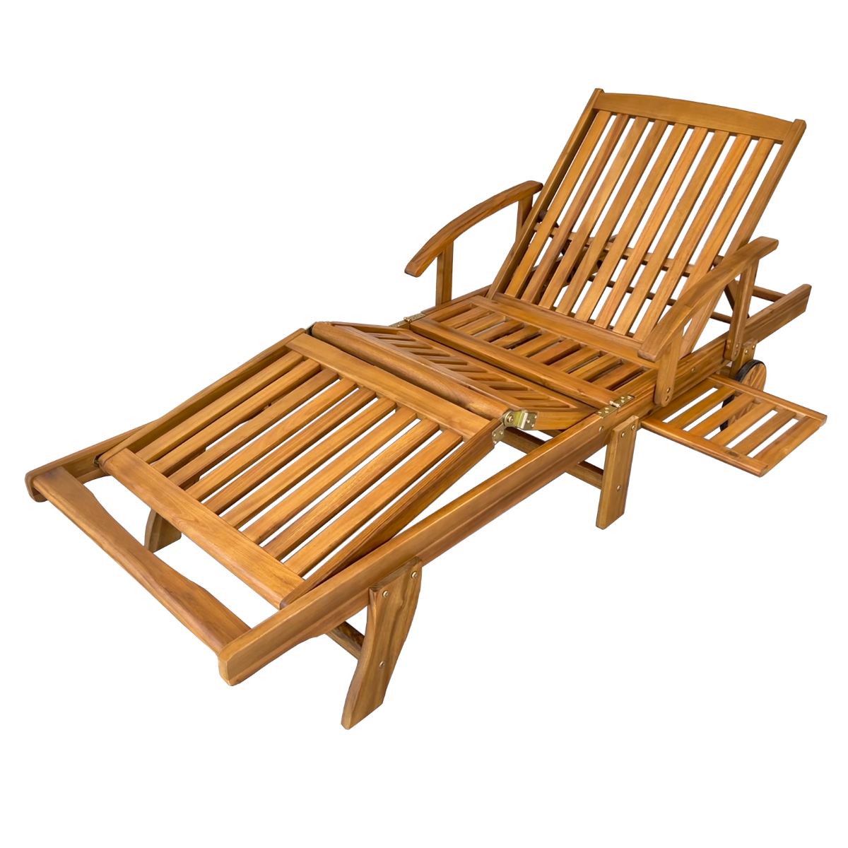 Nancy's Westerholt Ligbed verstelbaar - Acaciahout - lounge bed - Opvouwbare ligstoel - Met uitschuifbare tafel - Bruin
