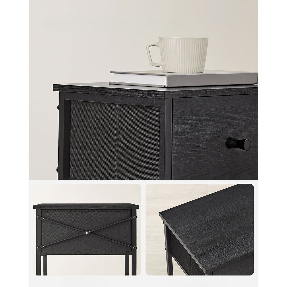 Nancy's Calne Bedside Table Black - Side table with drawer - Modern - 38 x 28 x 61 cm