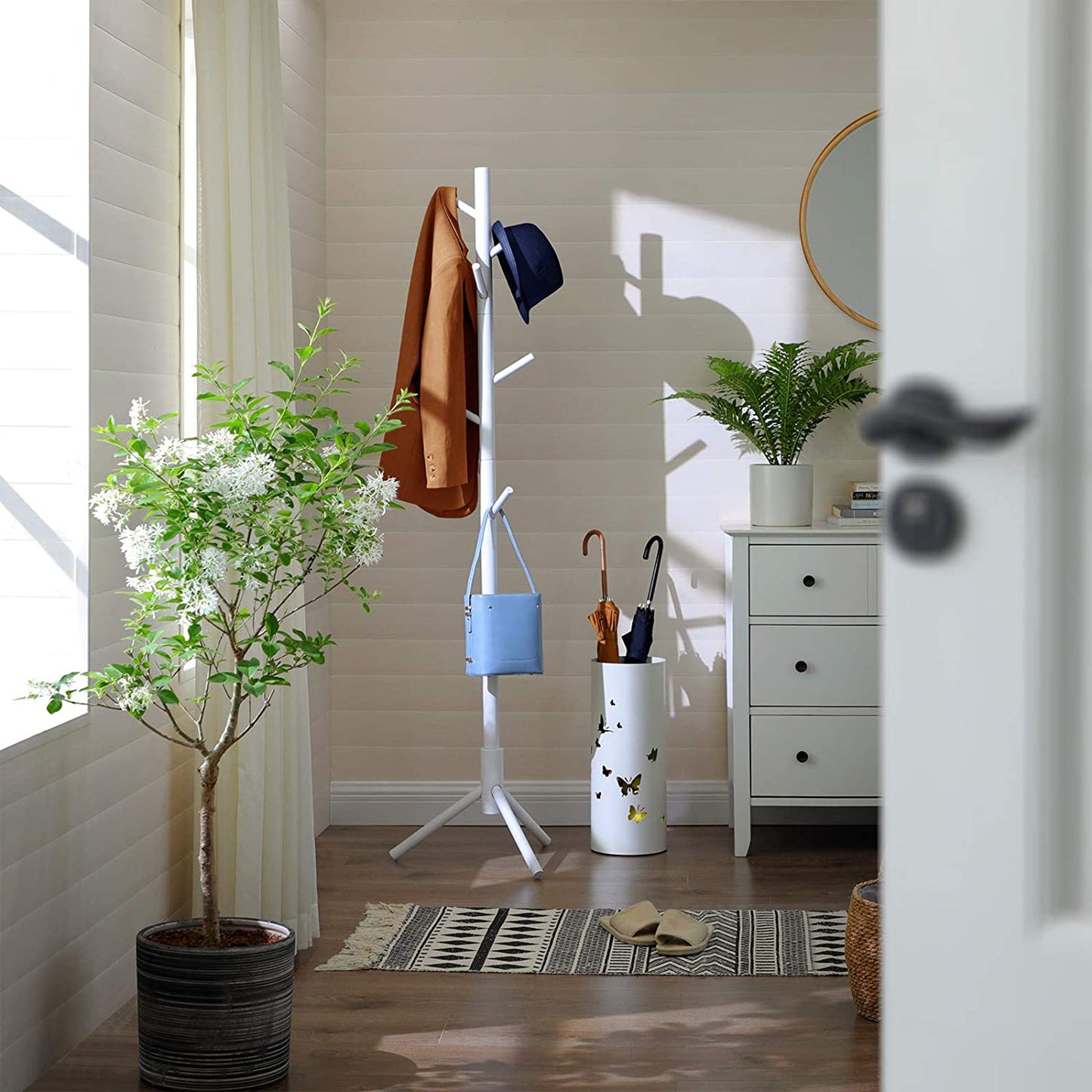 Nancy's Cavignac Coat Rack - Freestanding - Clothes Stand - Solid Wood - 8 Hooks - Tree-shaped - Gray/White - 47 x 47 x 175 cm