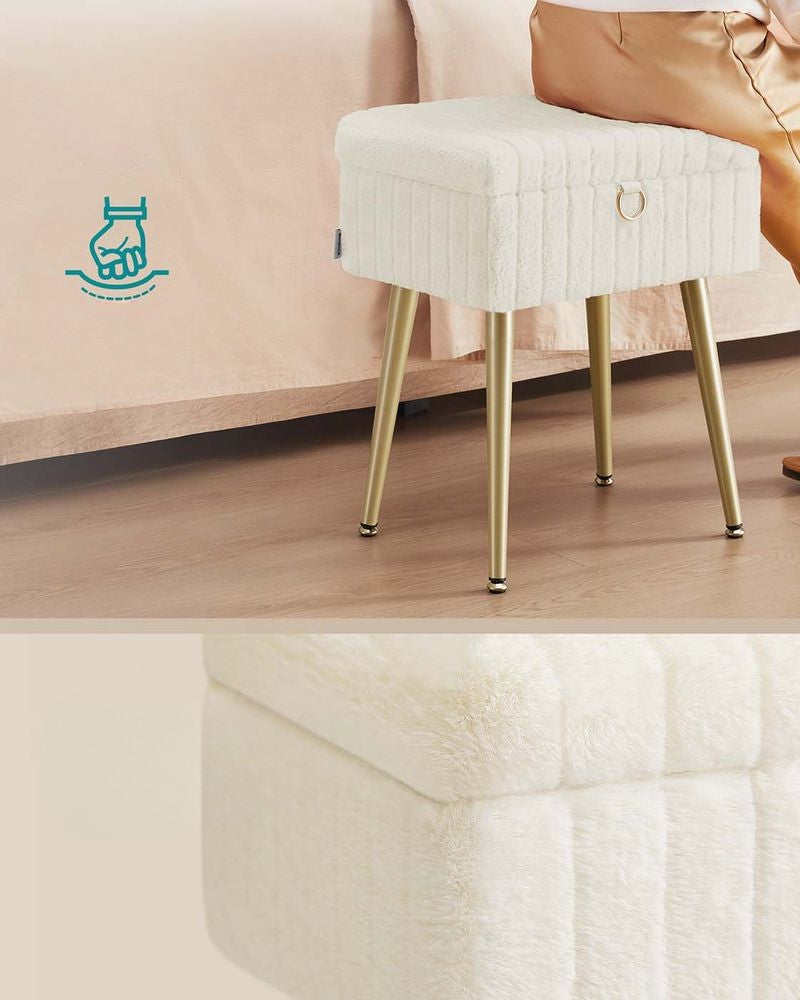 Nancy's Ospedaletto Make-Up Krukje - Hocker - Make Up Tafel Kruk met Opbergruimte - Wit - 30 x 40 x 50 cm