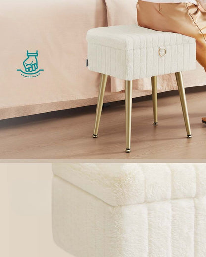 Nancy's Ospedaletto Make-Up Krukje - Hocker - Make Up Tafel Kruk met Opbergruimte - Wit - 30 x 40 x 50 cm