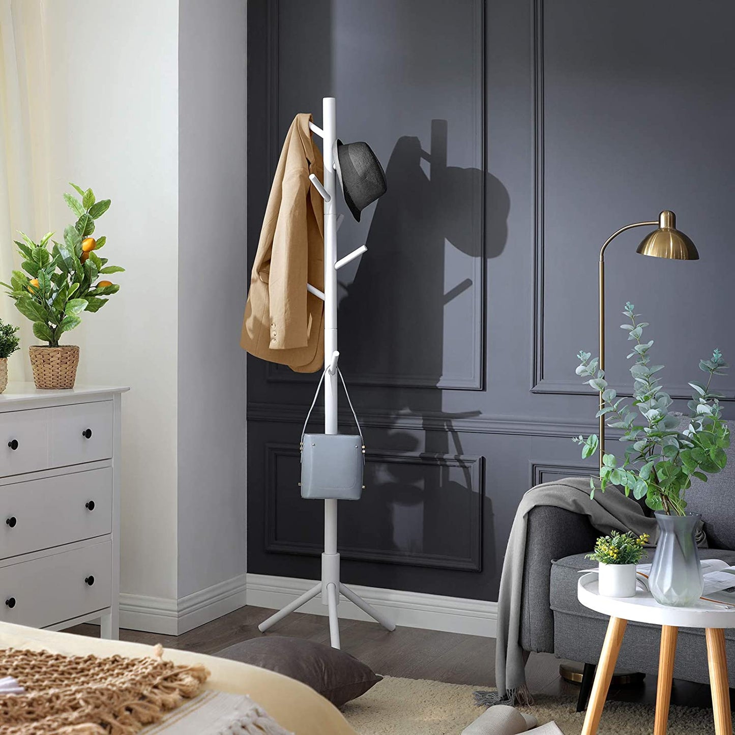 Nancy's Cavignac Coat Rack - Freestanding - Clothes Stand - Solid Wood - 8 Hooks - Tree-shaped - Gray/White - 47 x 47 x 175 cm