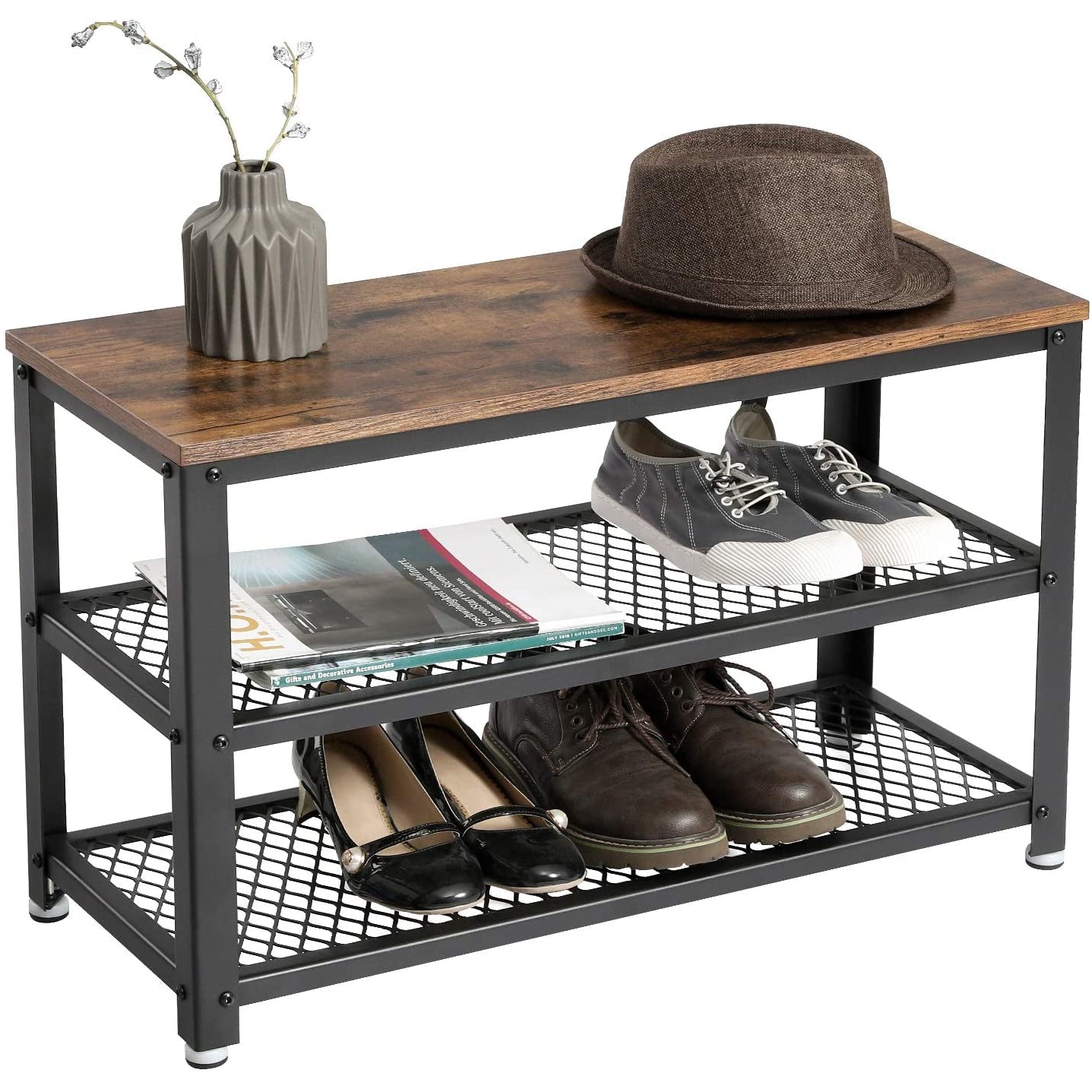 Nancy's Shoe Rack - Storage Rack - 3 Tiers - Industrial - Rustic Brown - 73 x 30 x 45 cm