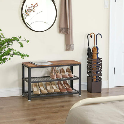 Nancy's Shoe Rack - Storage Rack - 3 Tiers - Industrial - Rustic Brown - 73 x 30 x 45 cm