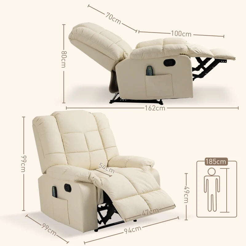 Nancy's Alfero Massagestoel - Relaxstoel - Relaxfauteuil - Met Afstandsbediening - Verstelbare Rugleuning - Créme - Kunstleer