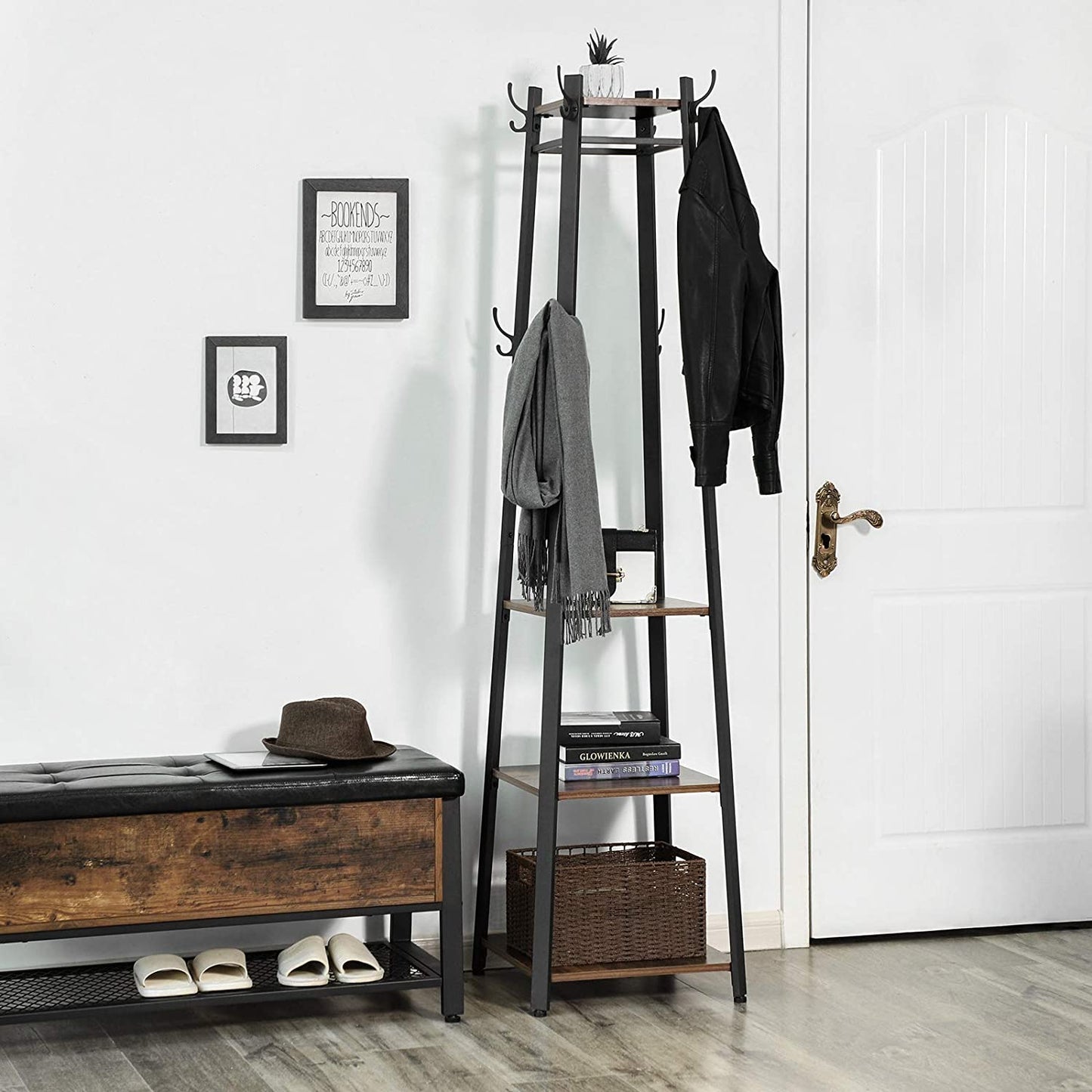 Nancy's Bremerton Coat Rack Standing - Coat Racks - Industrial - Metal - Wood - Brown/Black - 45 x 45 x 181 cm