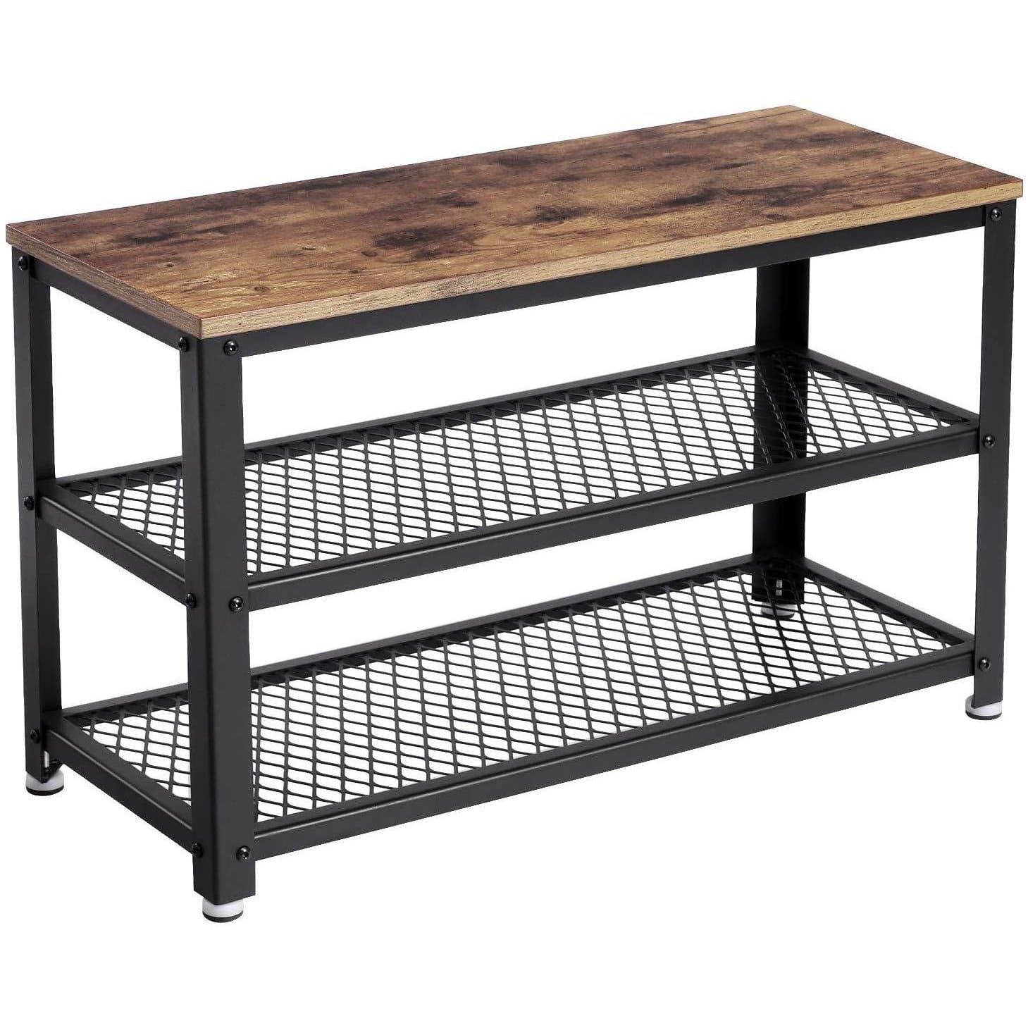Nancy's Almancil Schoenenrek - Schoenenbank - Opbergbank - Vintage Bruin / Zwart - ± 70 x 45 x 30 cm