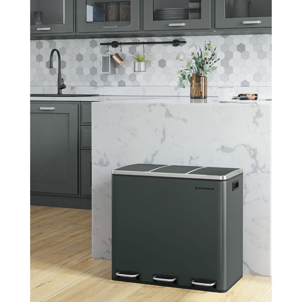 Nancy's Barry Prullenbak 54L - Afvalscheidingprullenbakken - Groen-grijs l - 61,5 x 56 x 31,5 cm B x H x D