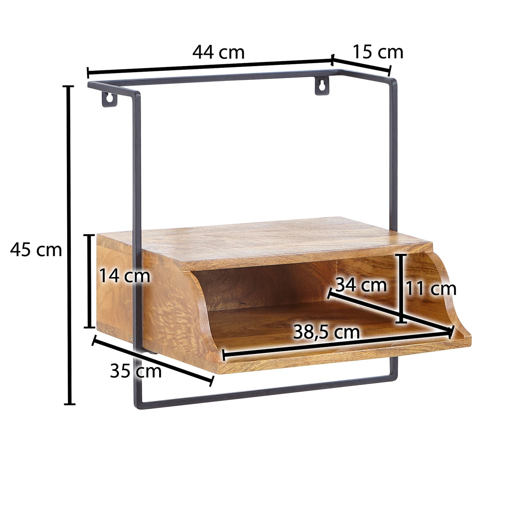 Nancy's Boville Nachtkastje - Zwevende Lade - Bruin / Zwart - ± 40 x 10 x 35 cm