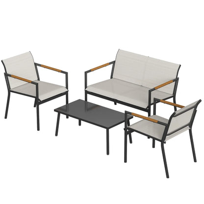Nancy's Sarroch Loungeset - Tuinset - Balkonmeubelset - Wit - Staal / Glas