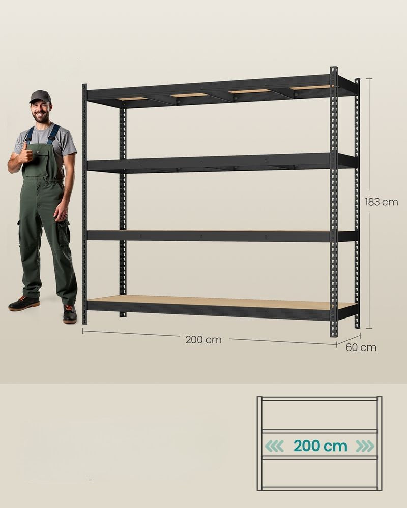 Nancy's Povolaro Stellingkast - Opslagrek - In hoogte verstelbare legplanken - Zwart - Staal - ± 200 x 60 x 185 cm