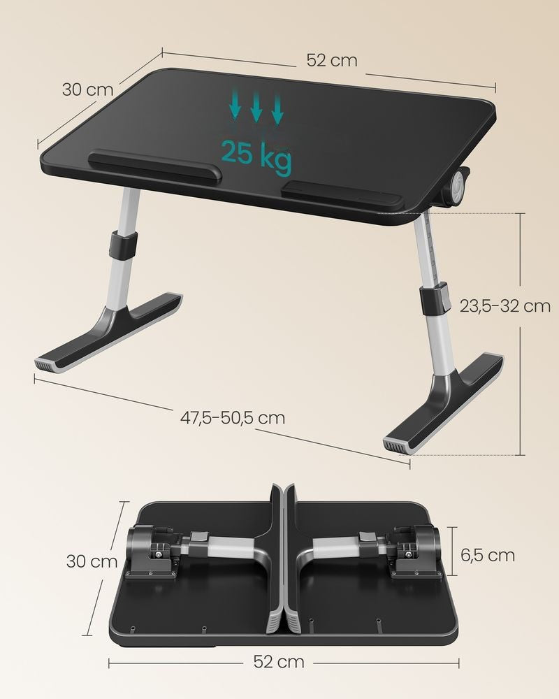 Nancy's Tignale Laptoptafel - Laptopstandaard - Bedtafel - In Hoogte Verstelbaar - Zwart