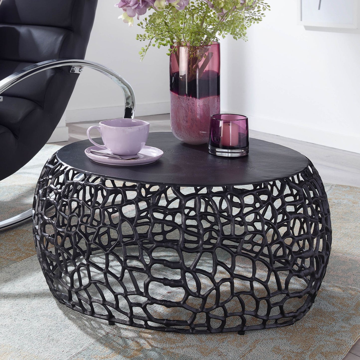 Nancy's Loivos Salontafel - Koffietafel - Bijzettafel - Zwart - Aluminium - ± Ø 65 x 30 cm