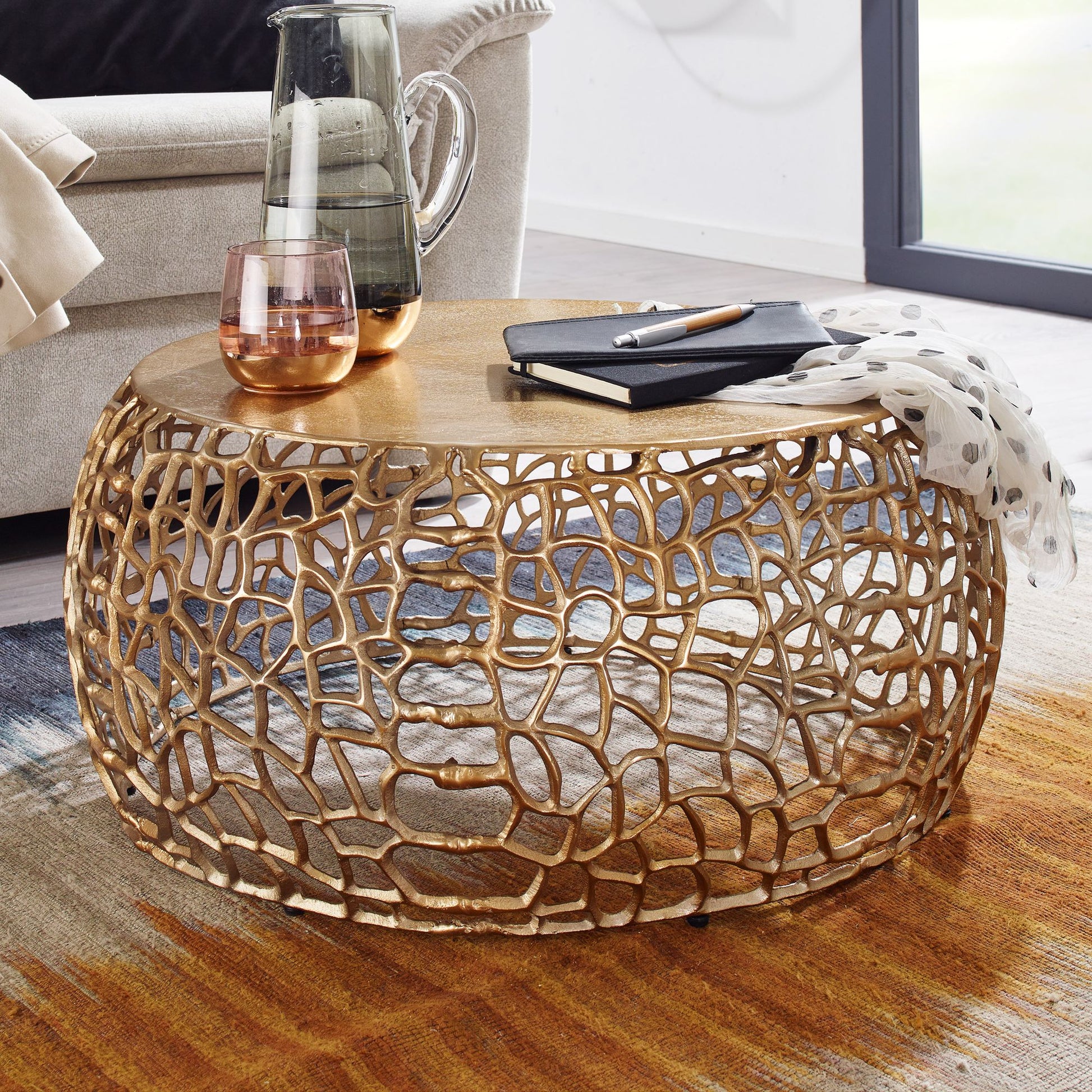 Nancy's Loivos Salontafel - Koffietafel - Bijzettafel - Goud - Aluminium - ± Ø 65 x 30 cm