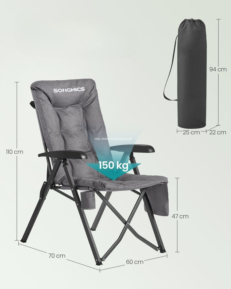 Nancy's Rovetta Campingstoel - Kampeerstoel - Verstelbaar - Opvouwbaar - Grijs