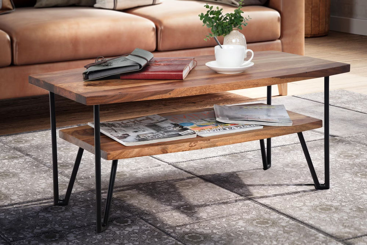 Nancy's Urbania Salontafel - Koffietafel - Massief Sheeshamhout / staal - 90 x 50 x 40 cm