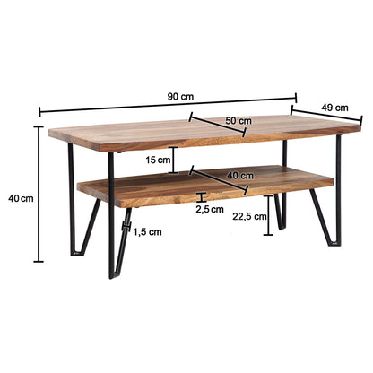 Nancy's Urbania Salontafel - Koffietafel - Massief Sheeshamhout / staal - 90 x 50 x 40 cm