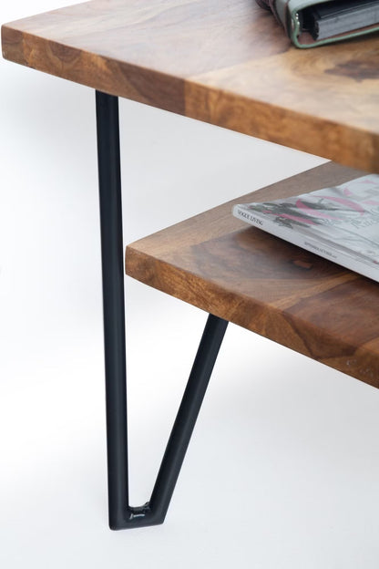 Nancy's Urbania Salontafel - Koffietafel - Massief Sheeshamhout / staal - 90 x 50 x 40 cm
