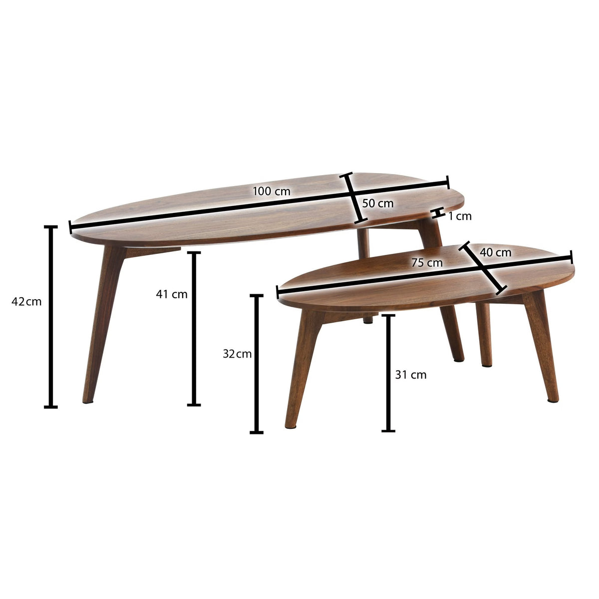 Nancy's Valgioie Salontafel Set - Koffietafels - Set van 2 - Salontafelset Organisch - Massief Sheeshamhout