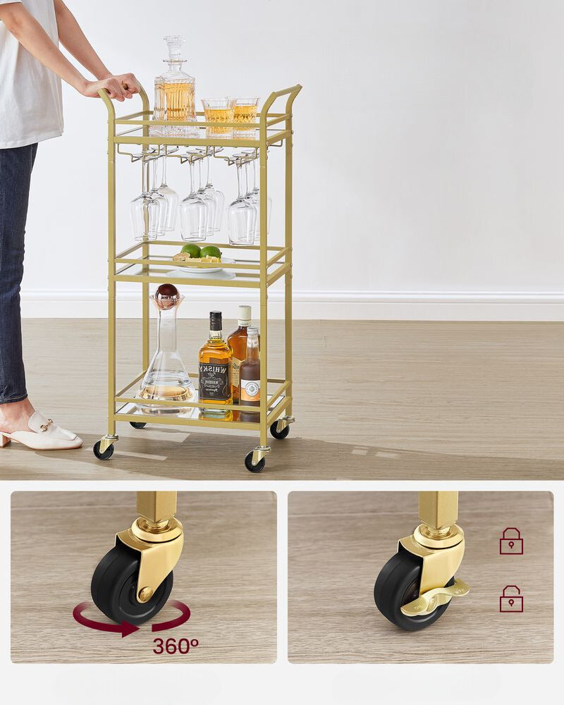 Nancy's Redcar Keukentrolley Goud - Serveerwagen - Bartrolley - Modern - Staal - Spiegelglas - 46,8 x 30 x 92 cm