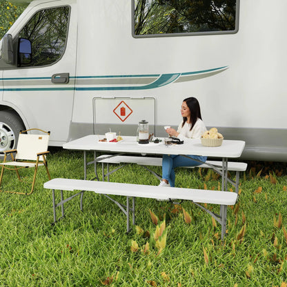 Nancy's Corsico Picknicktafel - Picknickbank - Campintafel - Campingbank - 3-Delige Set - Opvouwbaar - Wit