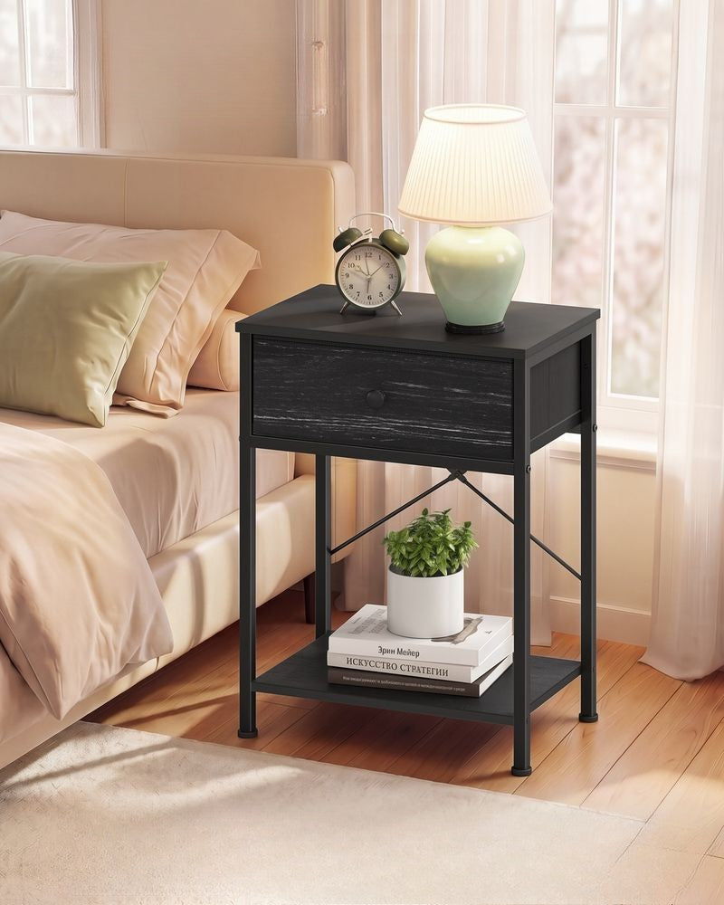 Nancy's Thiesi Nachtkastje - Geïntegreerd oplaadstation met USB-poorten - Zwart - ± 40 x 30 x 60 cm