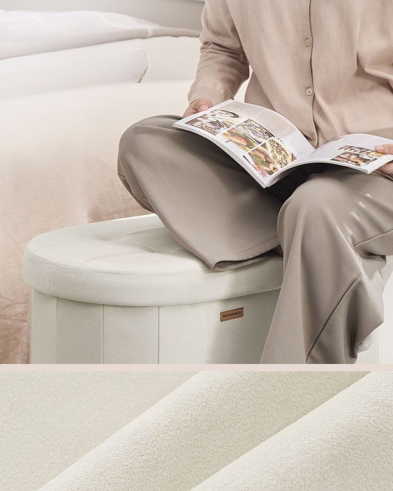 Nancy's Prali Opbergbank - Bankje met opbergruimte - 110 Liter - Crèmewit - Fluweel - ± 110 x 40 x 40 cm