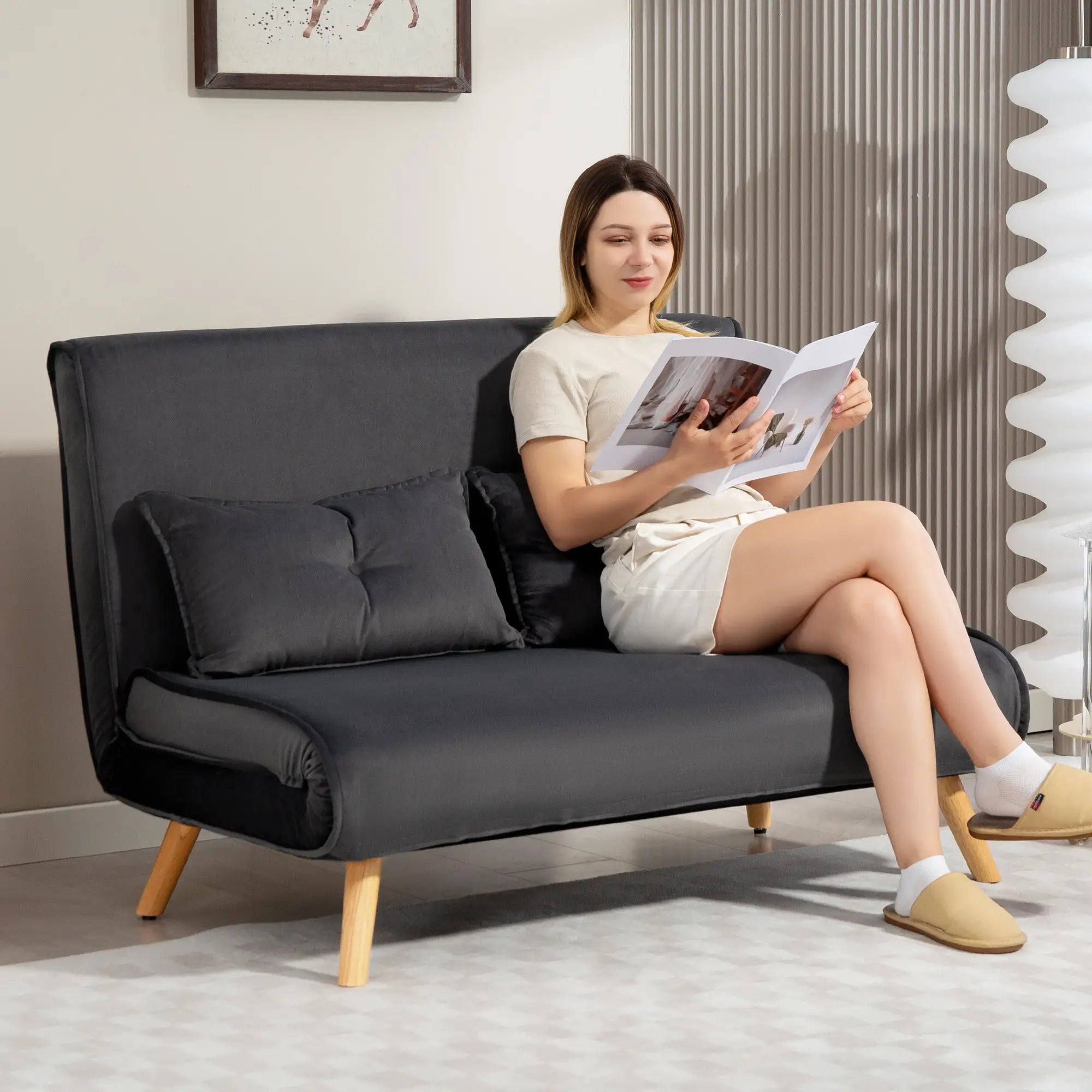 Nancy's Malles Slaapbank - Slaapfauteuil - Tweezitligstoel - Donkergrijs - Fluweel