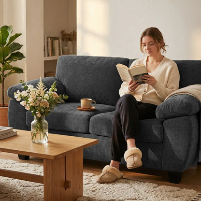 Nancy's Senigallia 2-Zitsbank - Tweezitsbank - Woonkamerbank - Donkergrijs - Chenille - ± 155 x 75 x 80 cm