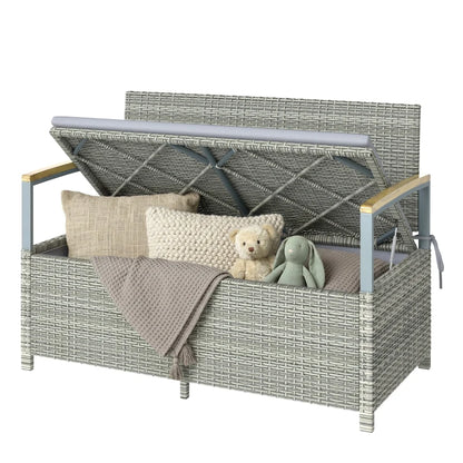 Nancy's Salorno Tuinbank - Parkbank - Bank voor buiten - Grijs / Natuurlijk hout - Rotan - ± 120 x 60 x 85 cm