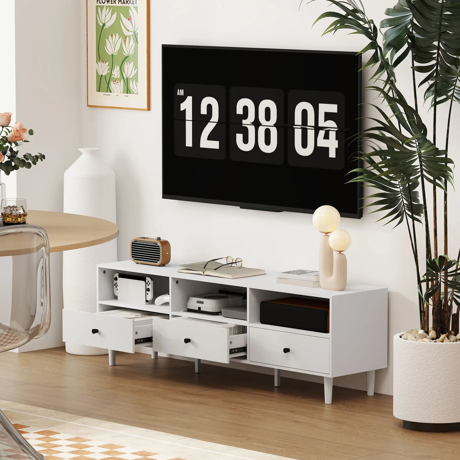 Nancy's Delianuova TV-Meubel - TV Kast - Lowboard - Wit - ± 140 x 35 x 45 cm